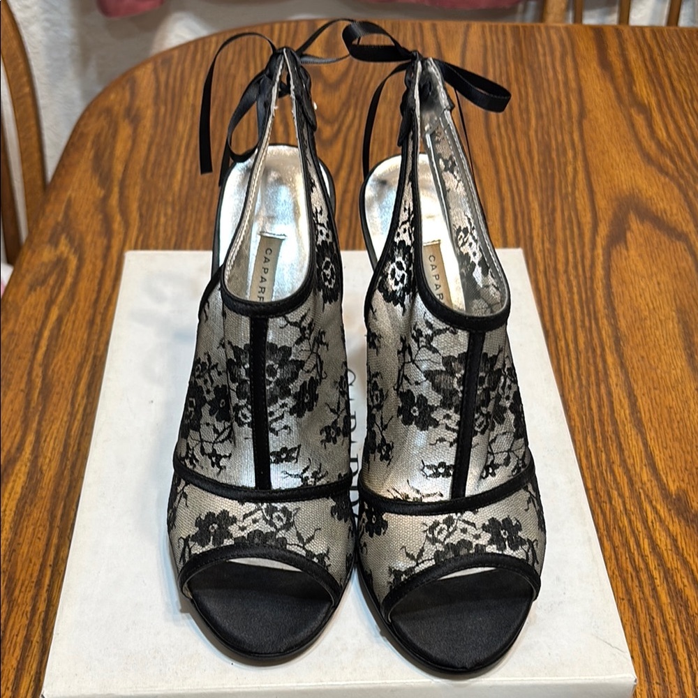 Black Floral Lace Heels